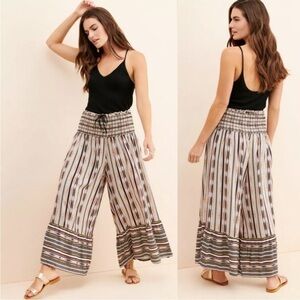 Anthropologie Maeve Zamirah Striped Smocked Waist Wide Leg Pants Size Small